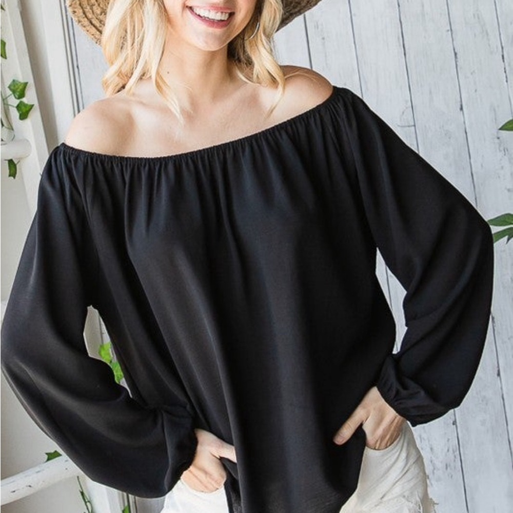 First Love Black Off-Shoulder Top, Large